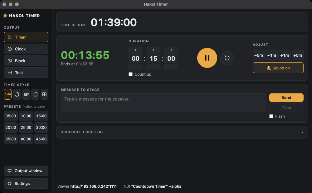 Hakol Timer control window